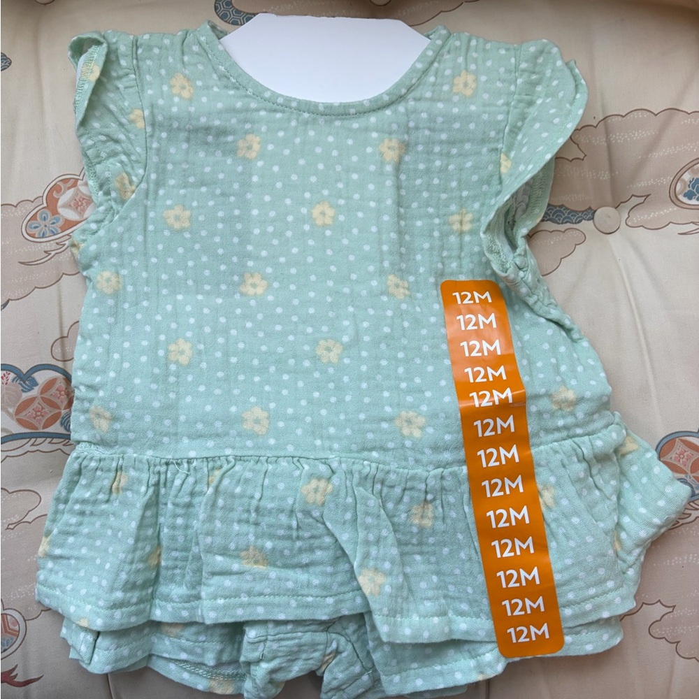 Mint Green Floral Infant Dress and Matching Shorts